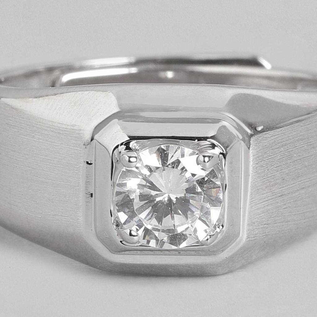 Cz Square Solitaire 925 Sterling Silver Ring For Him (Adjustable) : RNG-40077