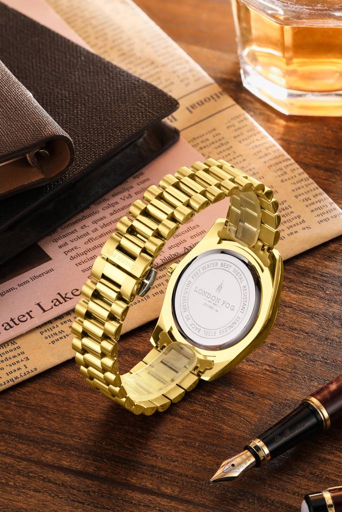 Oxford Collection Analog Quartz Watch For Men With Stainless Steel Strap, Fluted Metal Case, Day & Date Display, : LFM10001-33