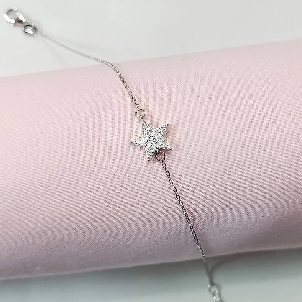 925 Silver Zircon Studded Star Bracelet : IS-BR-CH-1116