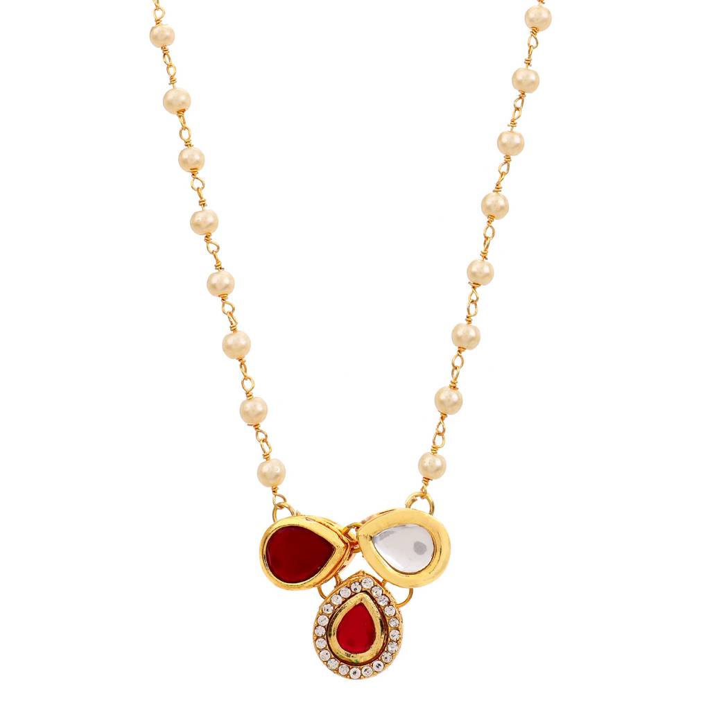 22Kt Gold-Plated 3 Petal Pearl Chain Necklace Set : PE12012