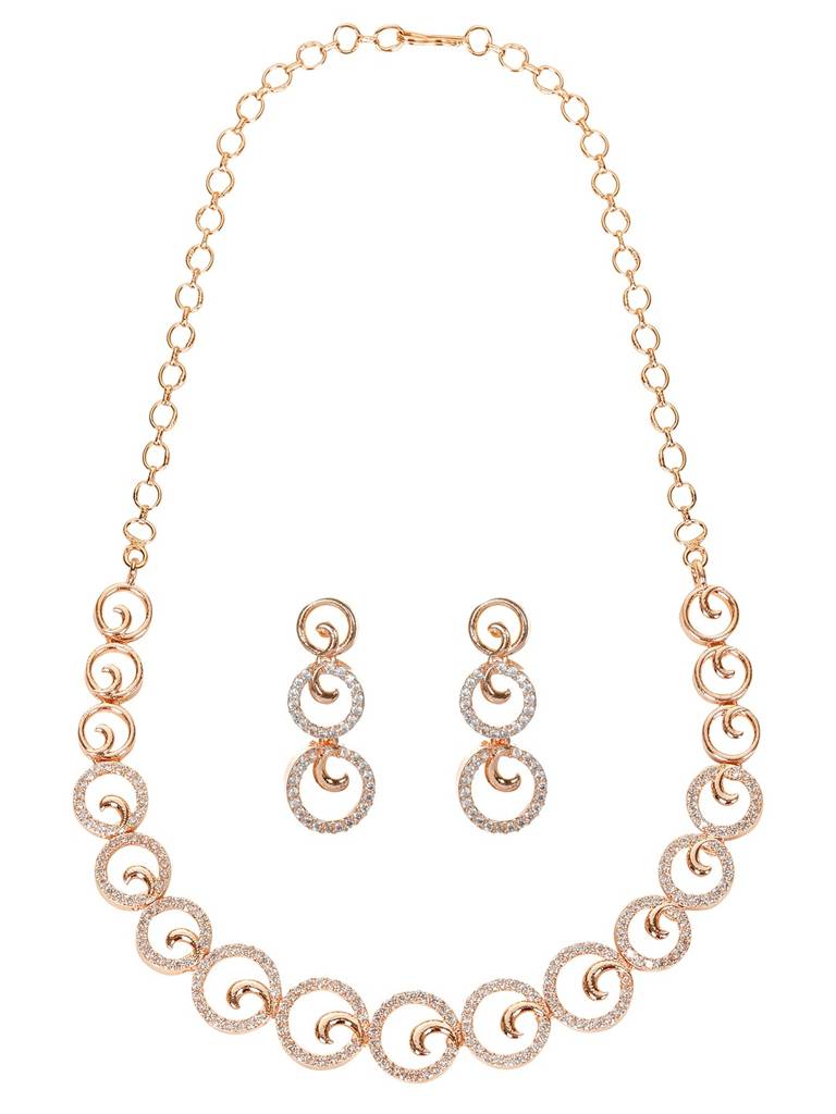 American Diamond Rose Gold-Plated-Studded Jewellery Set : VI25JSAD1000014
