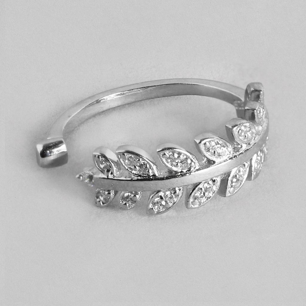 Leafy Waves Rhodium Plated 925 Silver Toe Ring Combo : CTOE-10004