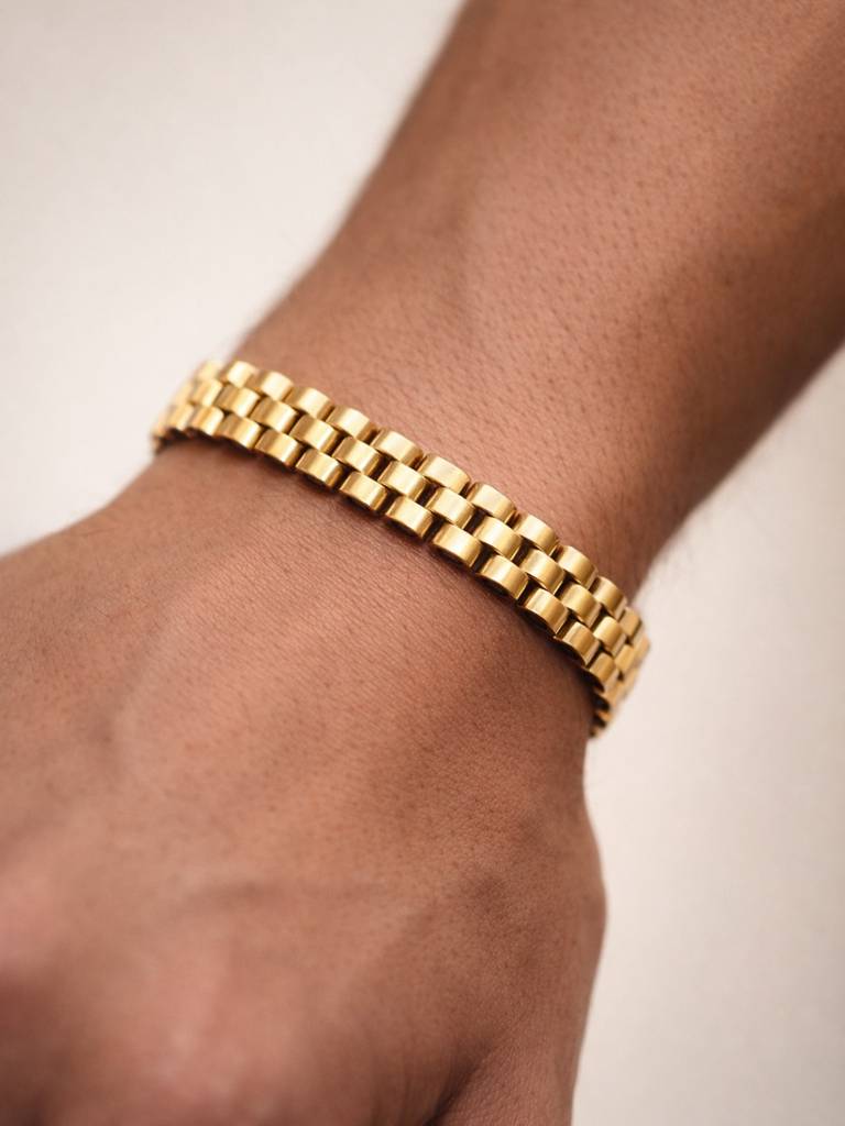 Gold Watch Strap Style Bracelet For Men – 18K Gold Plated : MATB718GWSB