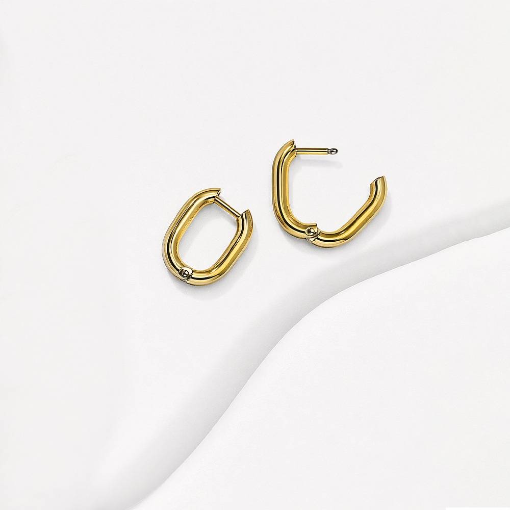 Gold-Plated Minimal Rectangular Hoop Earrings : 1005903