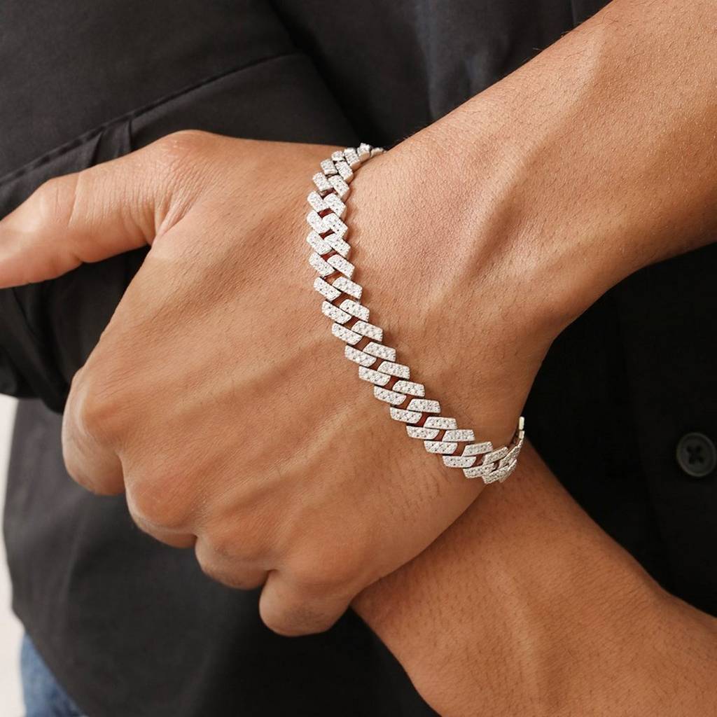 Brilliant Shine Rhodium Plated 925 Sterling Silver Men'S Bracelet : BR-80401-R