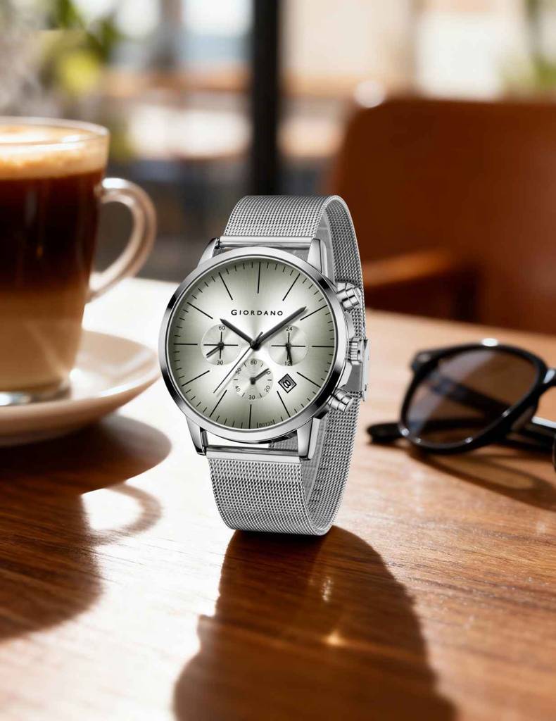 Giordano Formal Chronograph Watch For Men With Round Dial, Mesh Metal Strap, And Date Display : GZ-50183-22