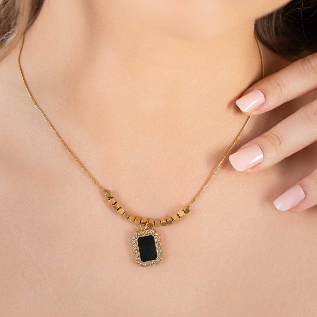 Clavicle Gemstone Bar Necklace - 18K Gold Plated : PD74