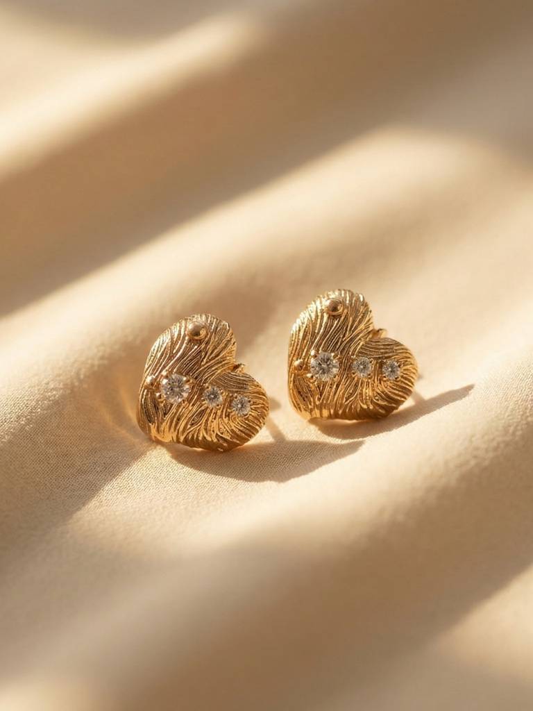 Textured Heart Hoop Earrings – 18K Rose Gold Cz Anti-Tarnish : S925E778HTH