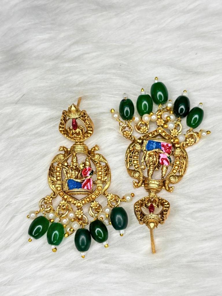 Gold-Plated Traditional Srinivasa Kalyana Bridal Long Haram With Earring Temple Jewellery Set : VI26JSTJ100008