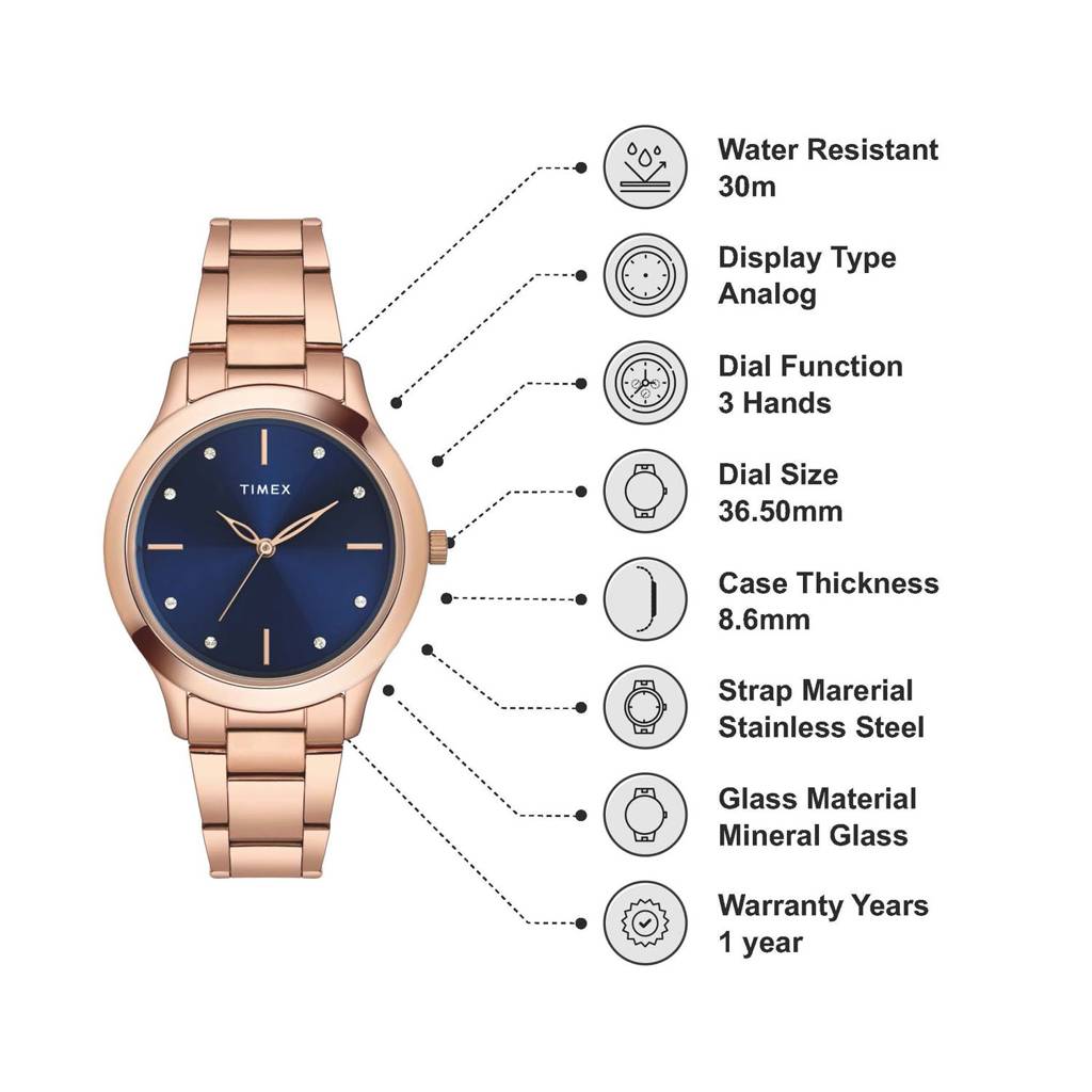 Timex Round 37Mm Dial Analog Women Watch - Twel98Smu06 : TWEL98SMU08