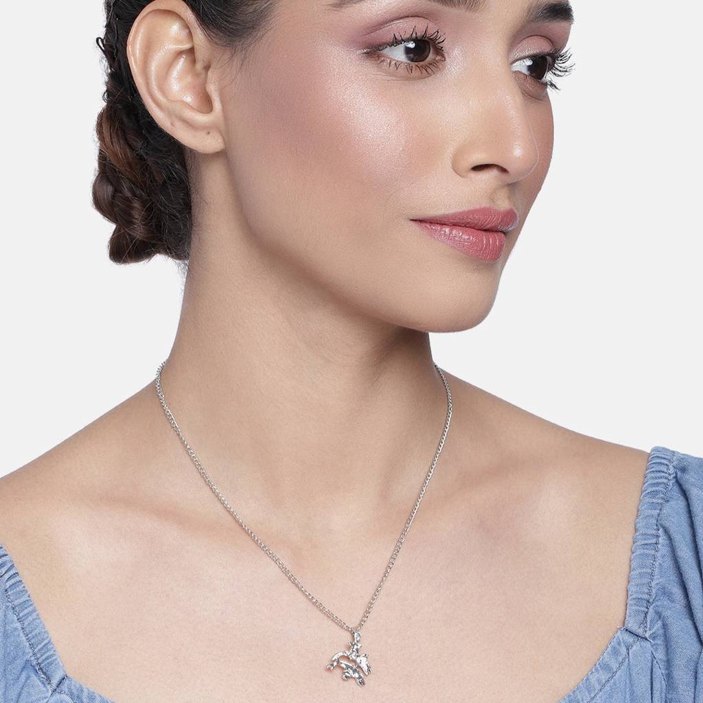 Estele Rhodium Plated Pisces Zodiac Sign Designer Pendant With Crystal For Women : 827-NKNK