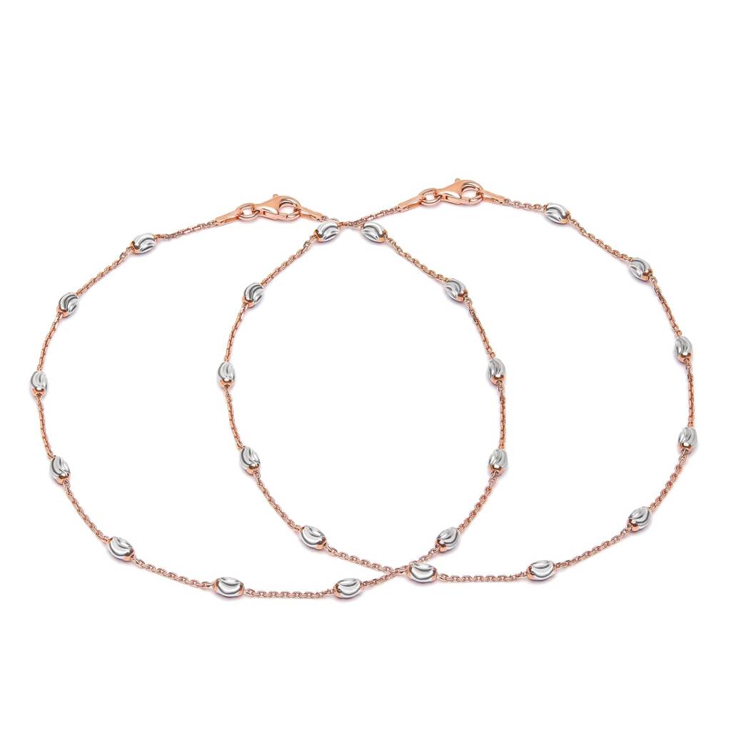 Italian 925 Silver Anklets In Rose Gold : ANK-60050-PAIR