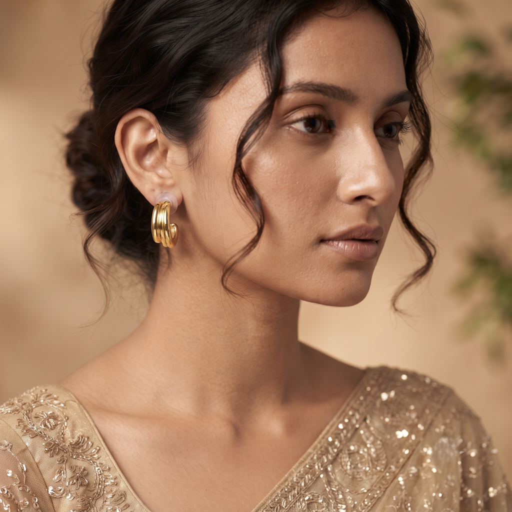 Gold Plated Brass Twisted Curved Hoop Earrings : SCDELER0459