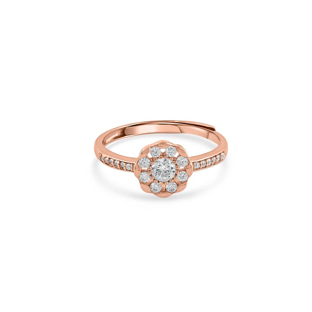925 Sterling Silver Rose Gold Flower Ring With Cubic Zirconia : RJSPRG40