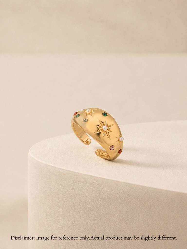 Celestial Multi-Stone Pearl Adjustable Ring In 18K Gold Plating : ATR896MSSR