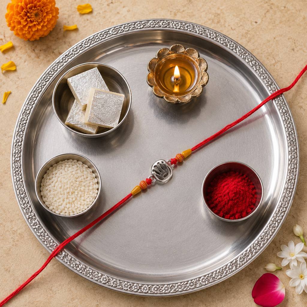 925 Sterling Silver Linked Circle & Royal Crown Rakhi Combo : TWIN115