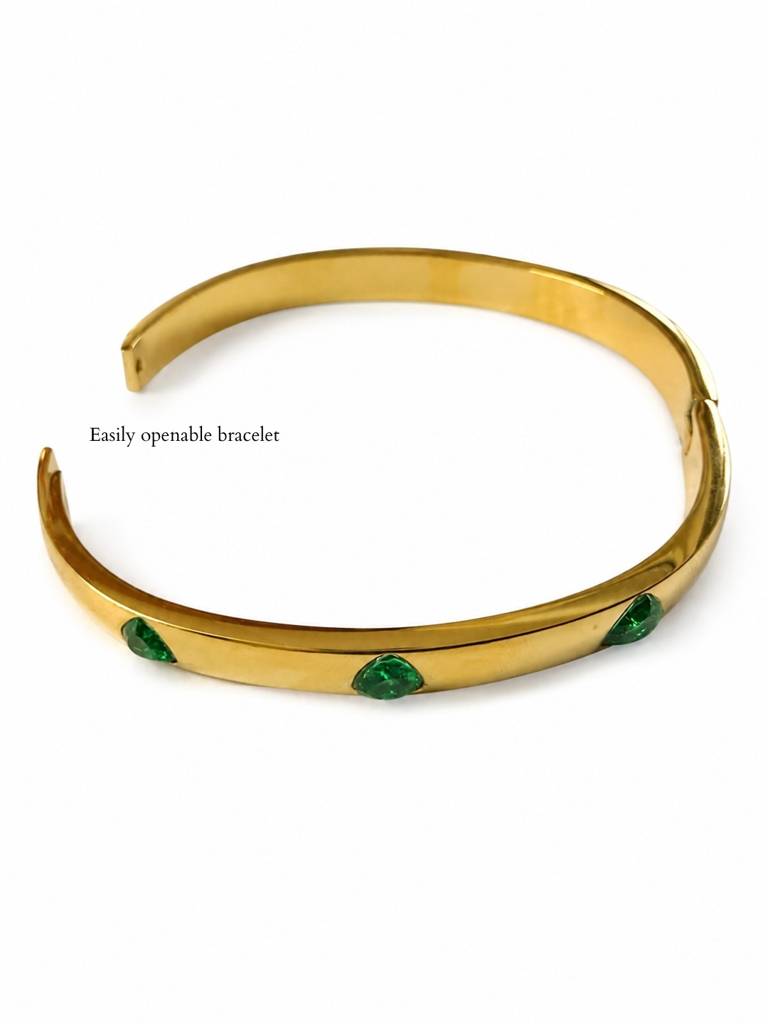 Emerald Heart Cz Gold Bracelet – Waterproof Anti Tarnish Bangle : ATB919GHS