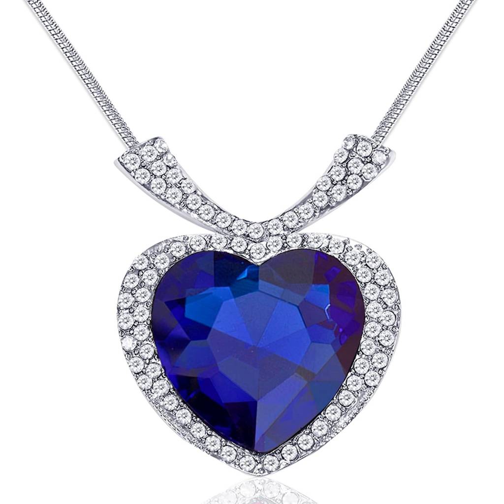 Heart Shaped Ocean Blue Crystal Pendant Chain Gift For Women Girls : PFCP2055B