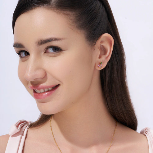18K Gold Vermeil Grape Cluster Studs Earring Gift For Her | Valentine Gift For Women And Girls : KES0037-Gold