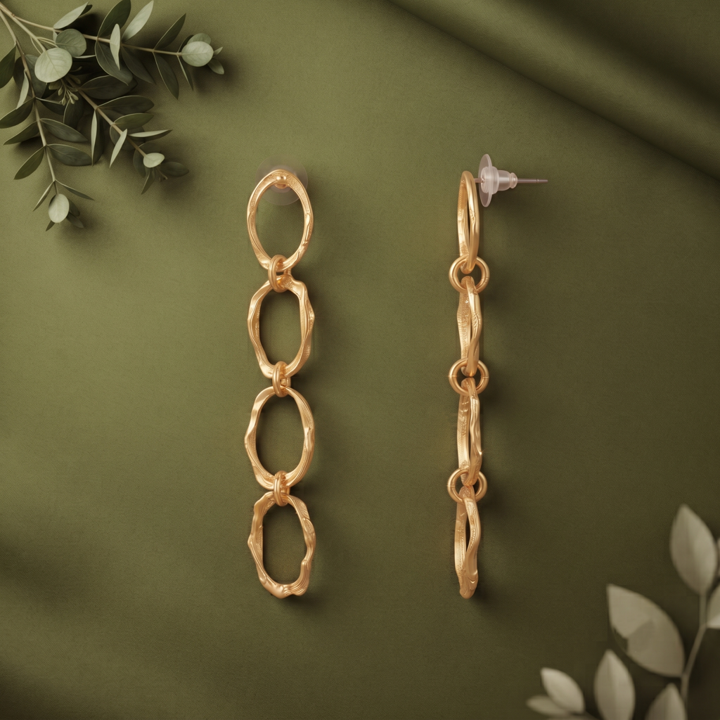 Gold Plated Brass Oval Loop Drop Earrings : SCDELER0458