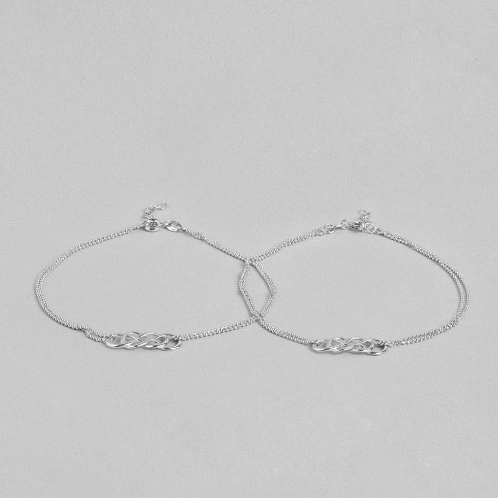 Double Infinity 925 Sterling Silver Anklets : ANK-60144-PAIR