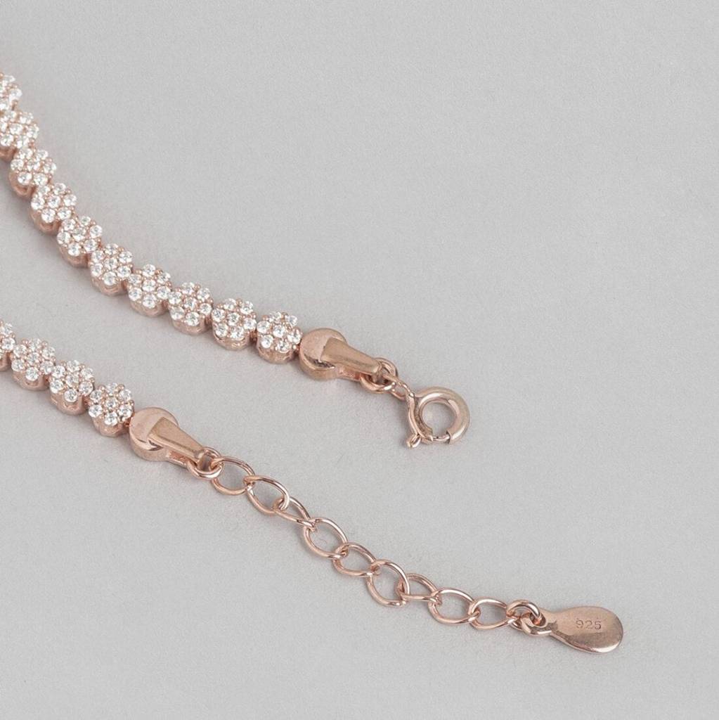 Blooming Grace Rose Gold Plated Bracelet With White Cubic Zirconia : BR-80177