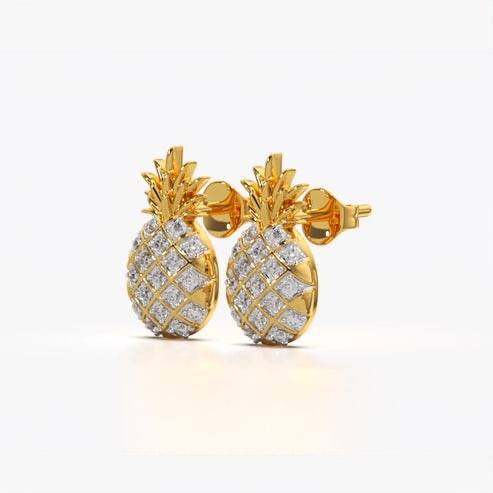 18K Gold Vermeil Pave Pineapple Stud Earrings For Women | Valentine Gift Jewellery : KES0040-Gold
