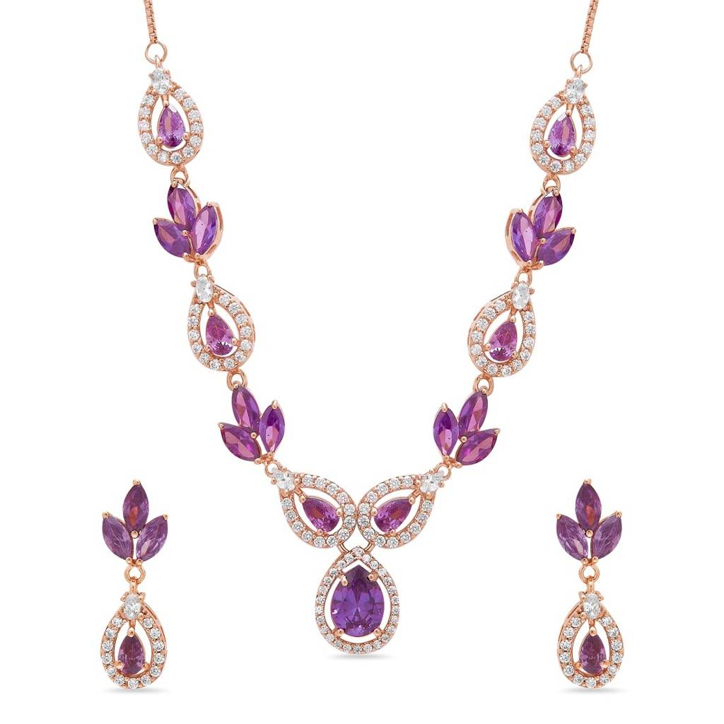Rose Petal Radiance Rose Gold-Plated 925 Sterling Silver Jewellery Set : JS-70173-RG