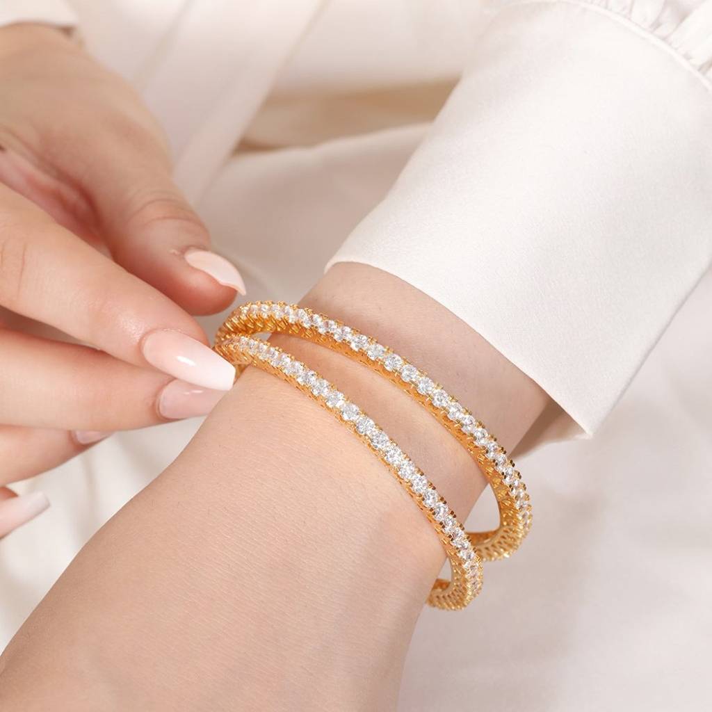 Gleaming Beauty Gold-Plated Bangle With White Cubic Zirconia : BA-90008-PAIR-2-4