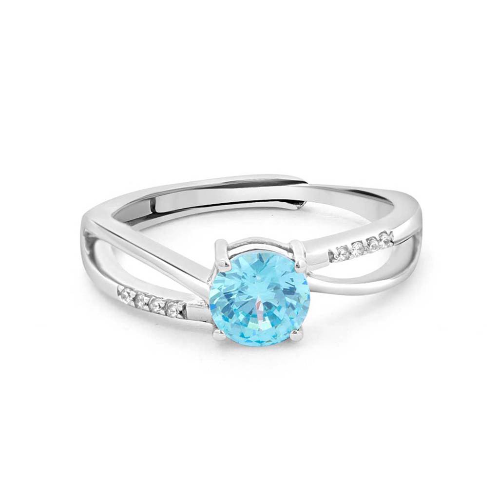 Sparkling Blue Cz 925 Sterling Silver Rhodium Plated Adjustableâ Ring : RNG-40376-R