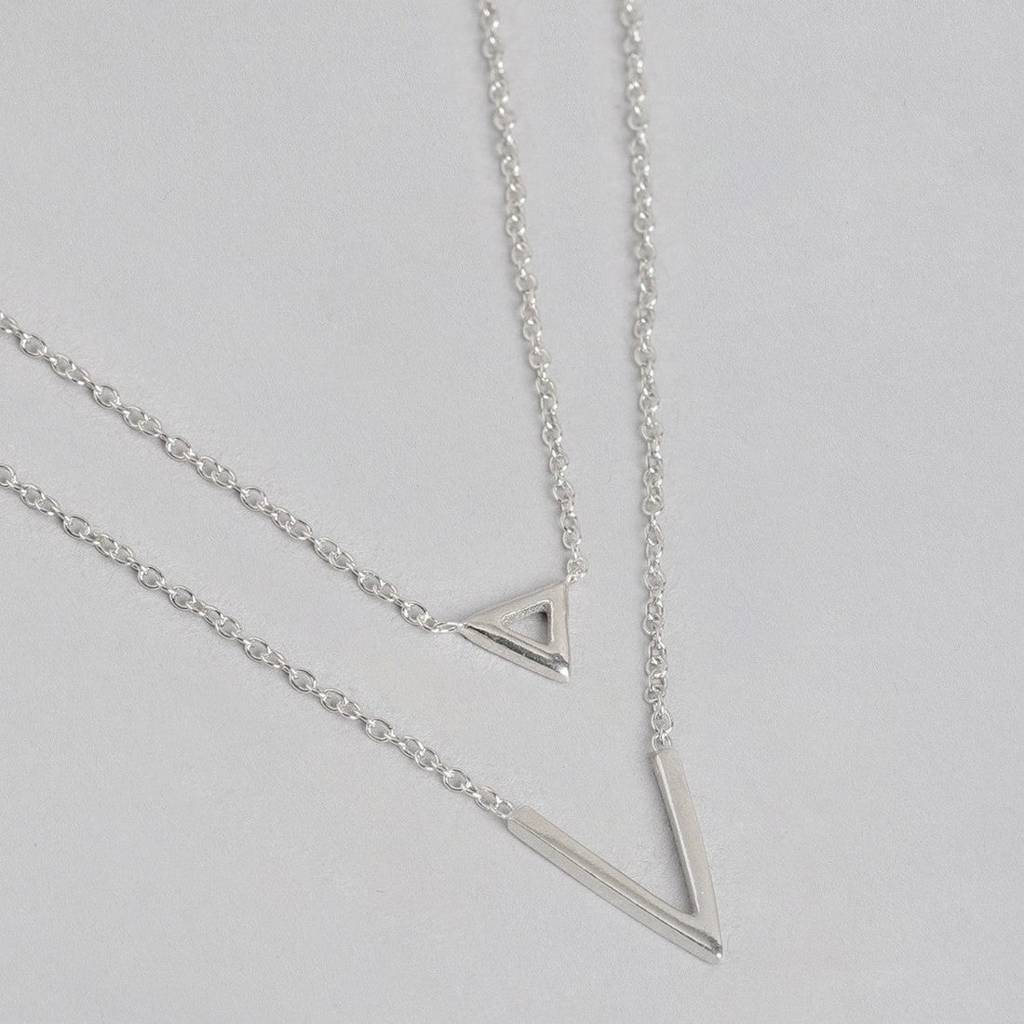 Double Chain Rhodium Plated 925 Sterling Silver Necklace : NL-30158