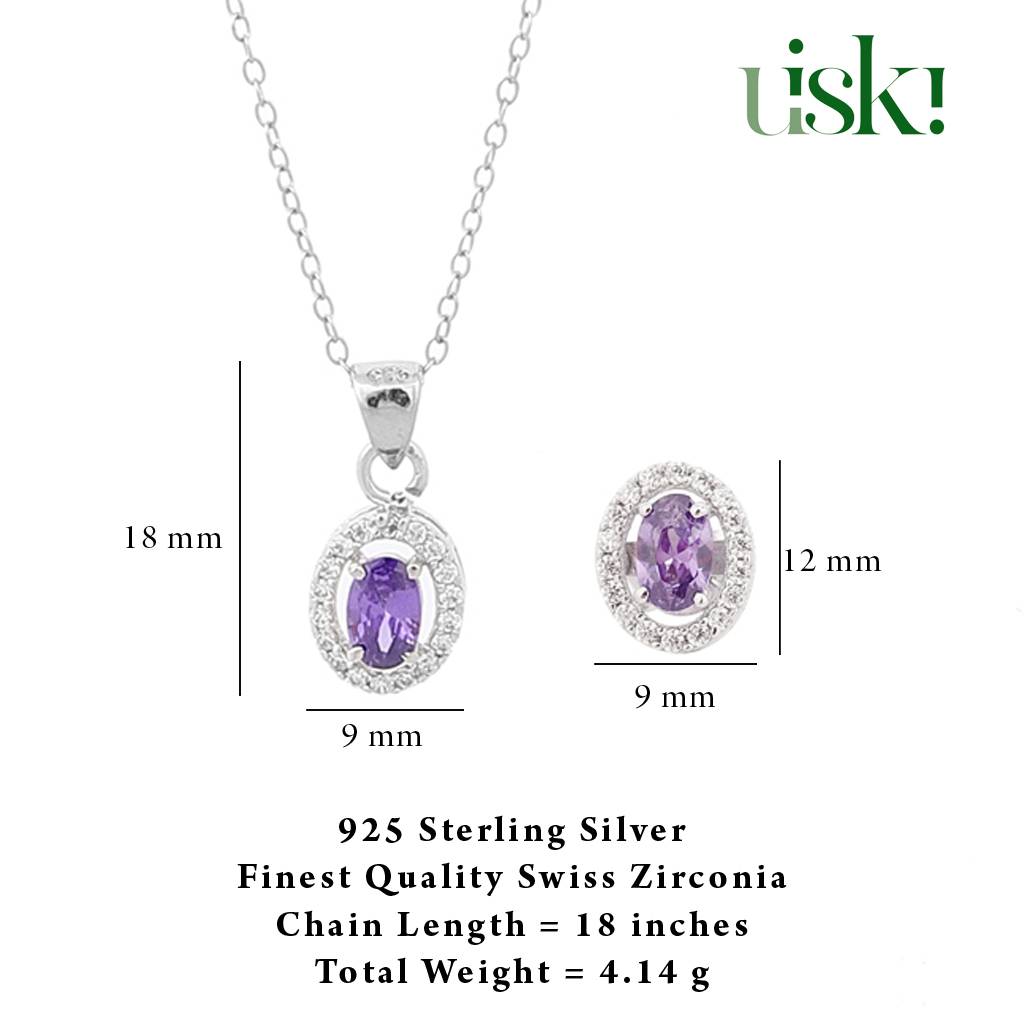 Iski Uski 925 Sterling Silver Maitri Amethyst Pendant Set