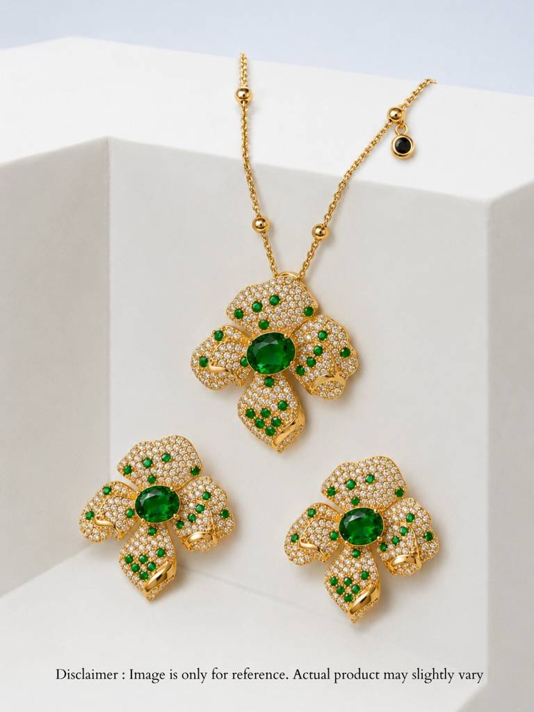 Boccio Pave Flower Necklace & Earring Set, 18K Gold-Plated : SET953ESSF