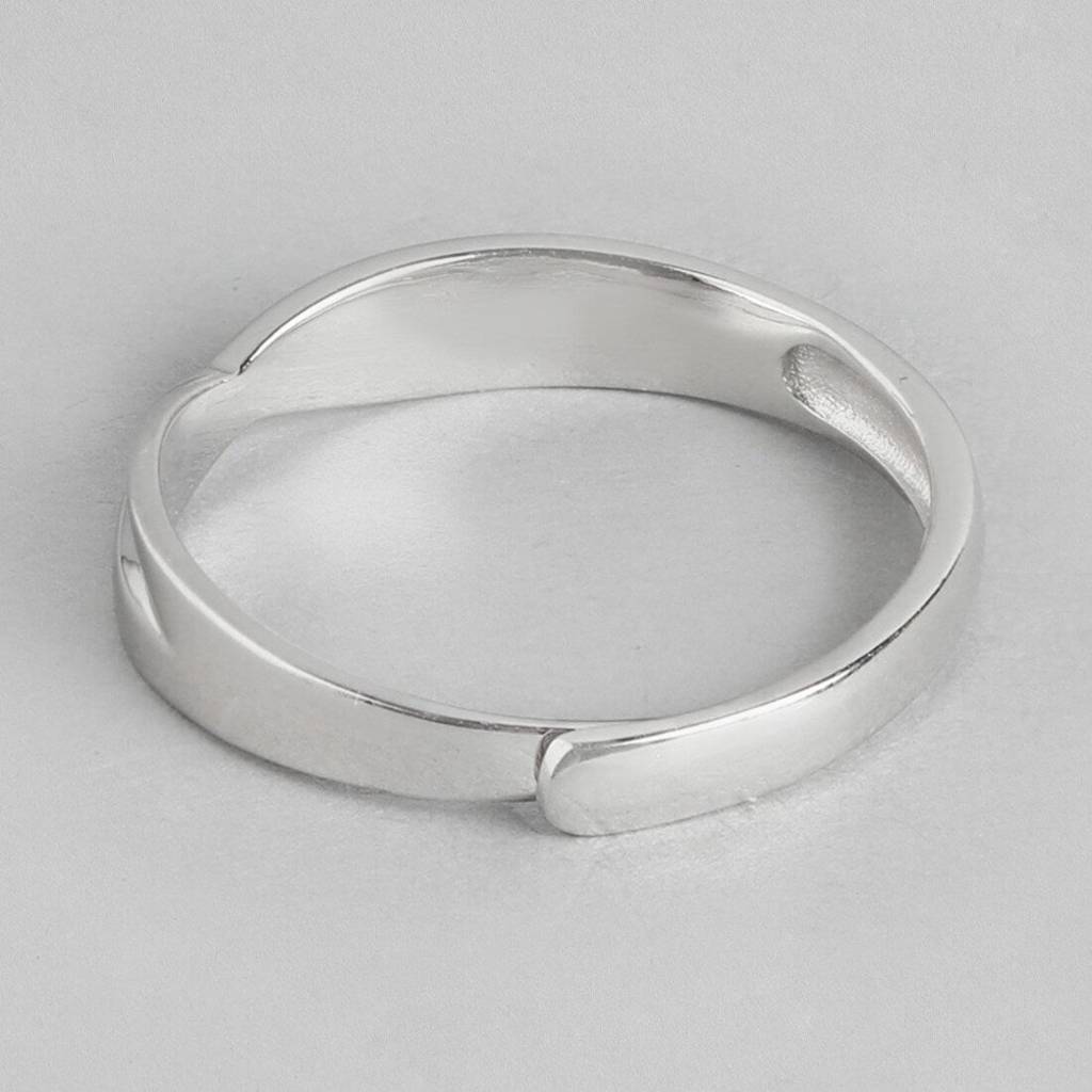 Crossed Paths Adjustable Rhodium-Plated 925 Sterling Silver Ring For Him (Adjustable) : RNG-40058