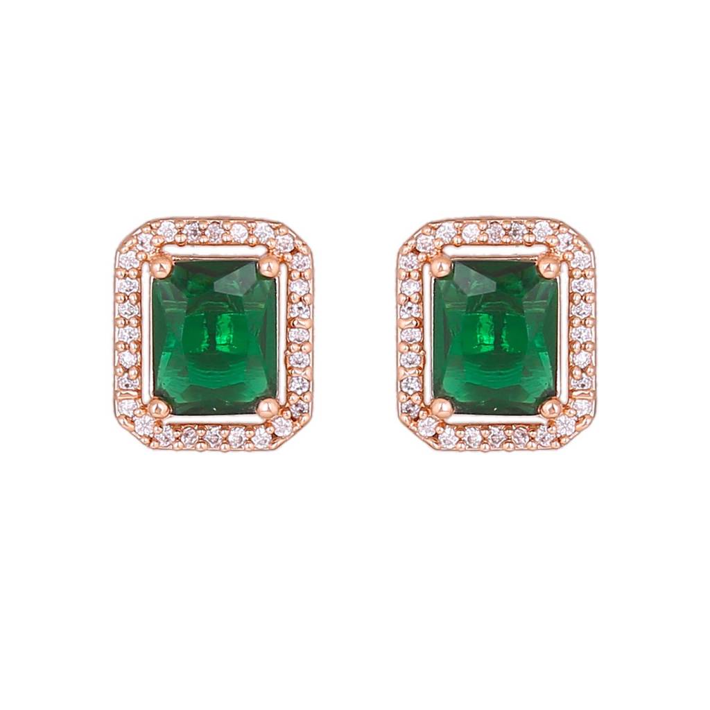 Estele Rose Gold Plated Cz Square Mangalsutra Necklace Set With Emerald Stone For Women