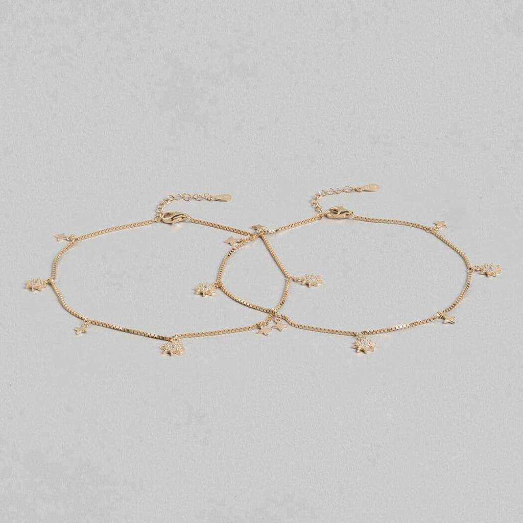 Enchanting Star 925 Silver Anklets In Rose Gold : ANK-60033-PAIR