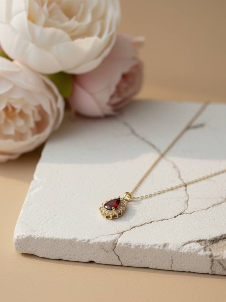 Anti-Tarnish Maroon Moissanite Pendant Necklace | 18K Gold Cz Chain : ATC642MSPC