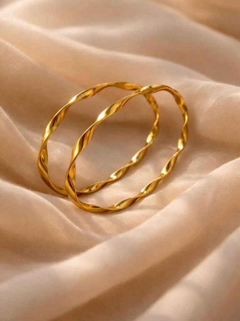 18K Gold Spiral Bangle – Anti Tarnish Stainless Steel Kada : ATB800SB