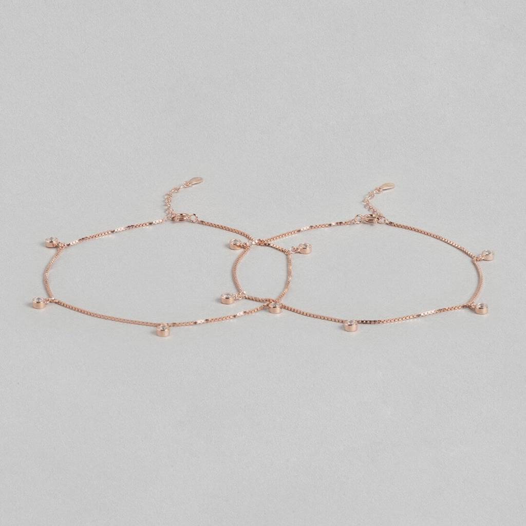 Drop Cz Rose Gold Plated 925 Sterling Silver Anklet : ANK-60103-PAIR