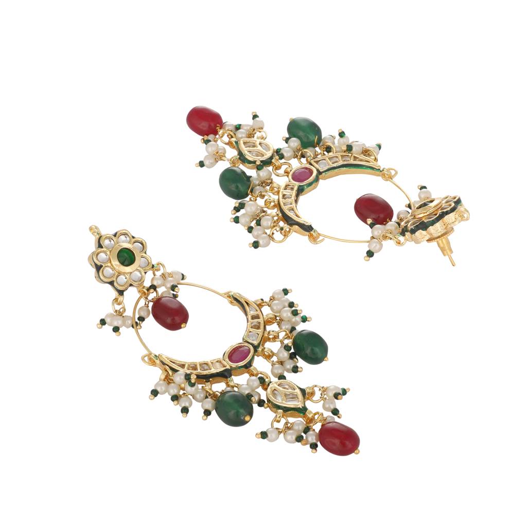 22K Gold Plated Crescent Kundan Drop Stone Chandbali Earrings : YI24A0465E