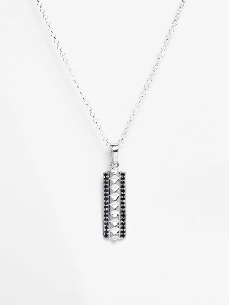 925 Silver Platinum Plated Swiss Zircon Pyramid Men Pendant Necklace With Chain Gift For Men & Boys : CSMNP31