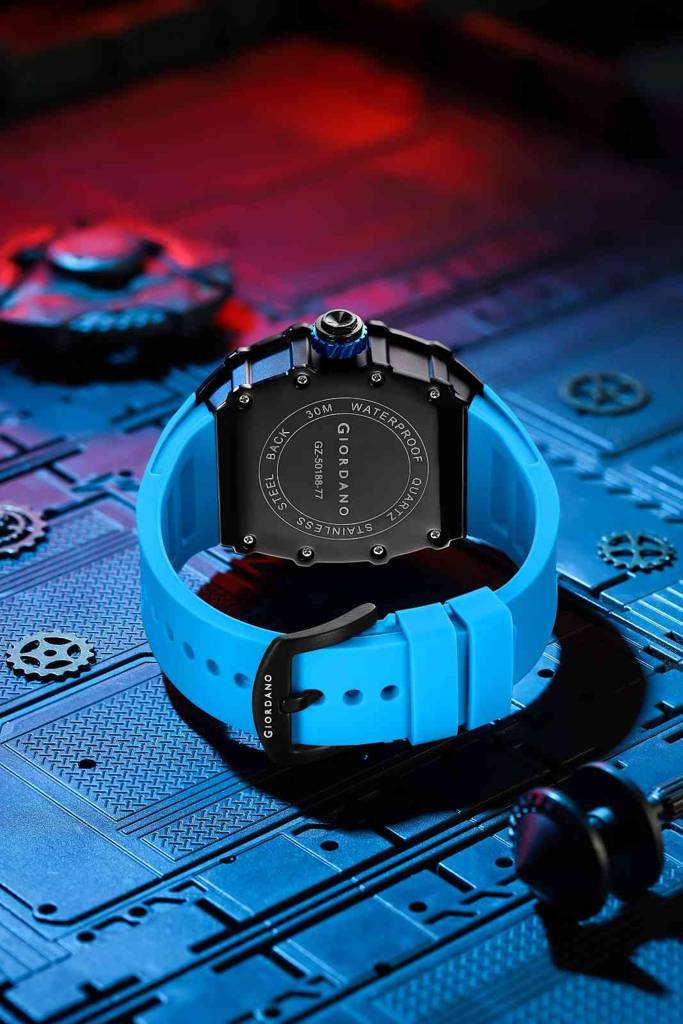Giordano Analog Skeleton Dial Watch For Men Â Tonneau Case, Silicone Strap, Open-Gear Sport Design, Quartz Mov : GZ-50188-77