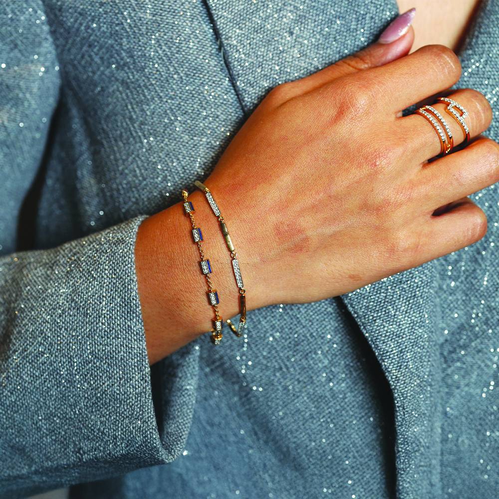 Red Enamel Accent - Lab Diamond Chrome Bracelet : LLBR0104