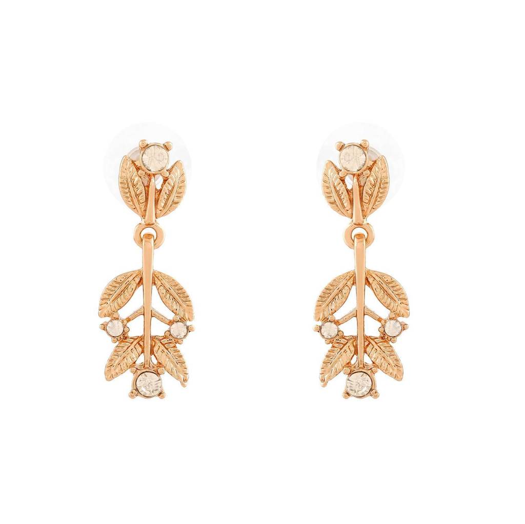 Estele Rose Gold Plated Sparkling Necklace Set With White Austrian Crystals For Women