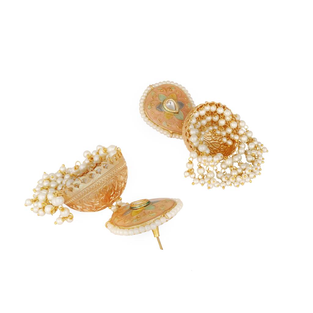 Royale Enamel Pearl Drop Statement Jhumki Earrings : YI24A0433E