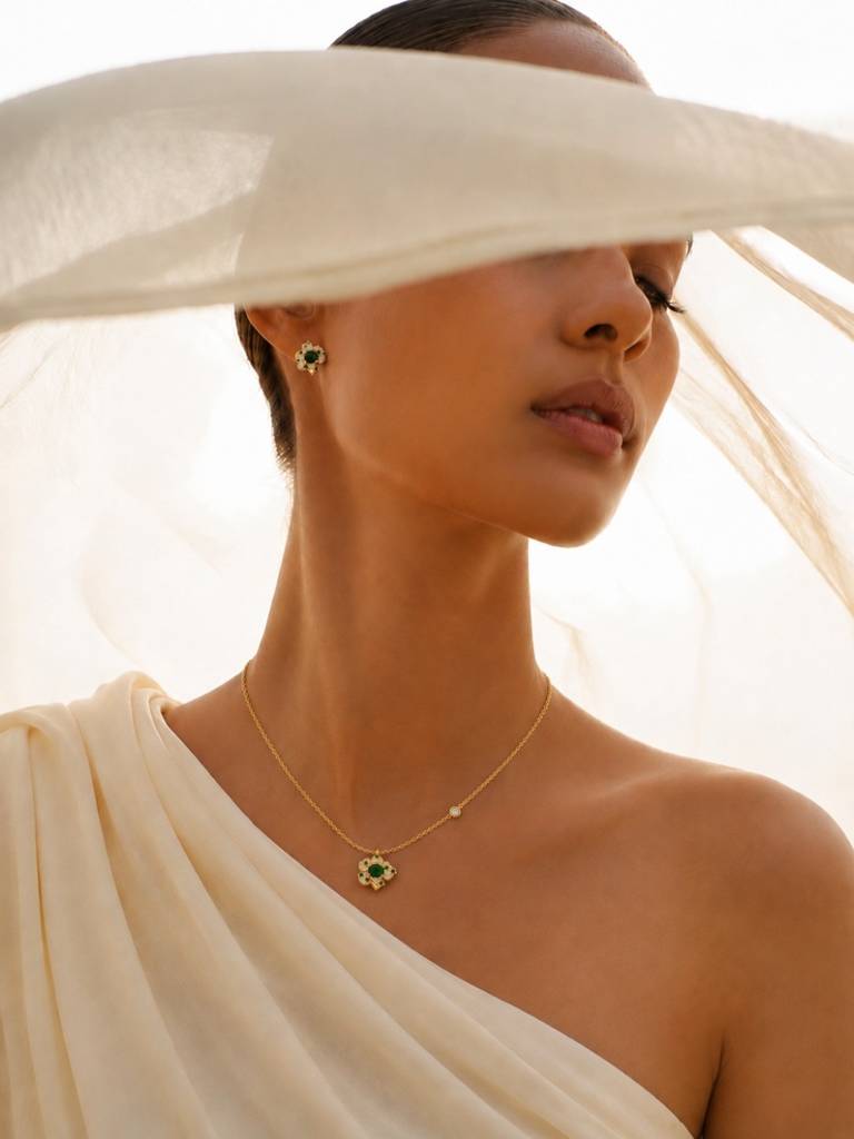 Boccio Pave Flower Necklace & Earring Set, 18K Gold-Plated : SET1019ESSS