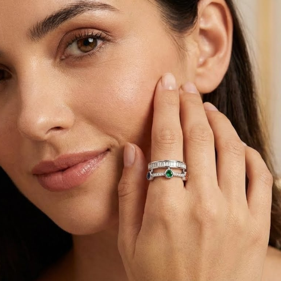 Textured Pave Silver Plated Ring For Women | Contemporary Statement Jewelry : 527787985