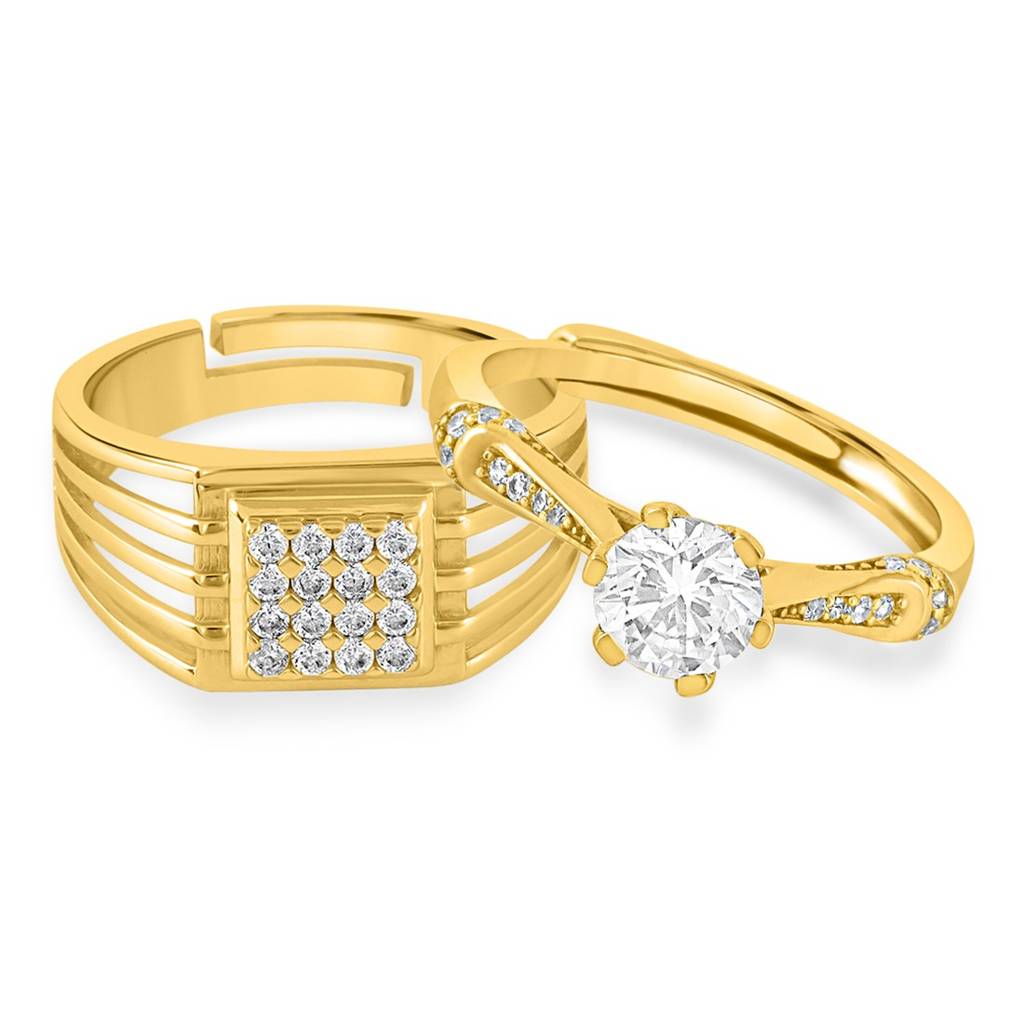 Golden Unity - His And Hers Gold Plated Couple Ring Set (Adjustable) : CJS-10058