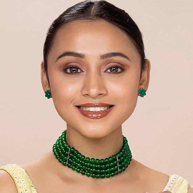 Peora Gold Plated Pearl Beaded Choker Necklace With Stud Earrings For Women Traditional Stylish Jewellery Set (Bl : PF26N1402G