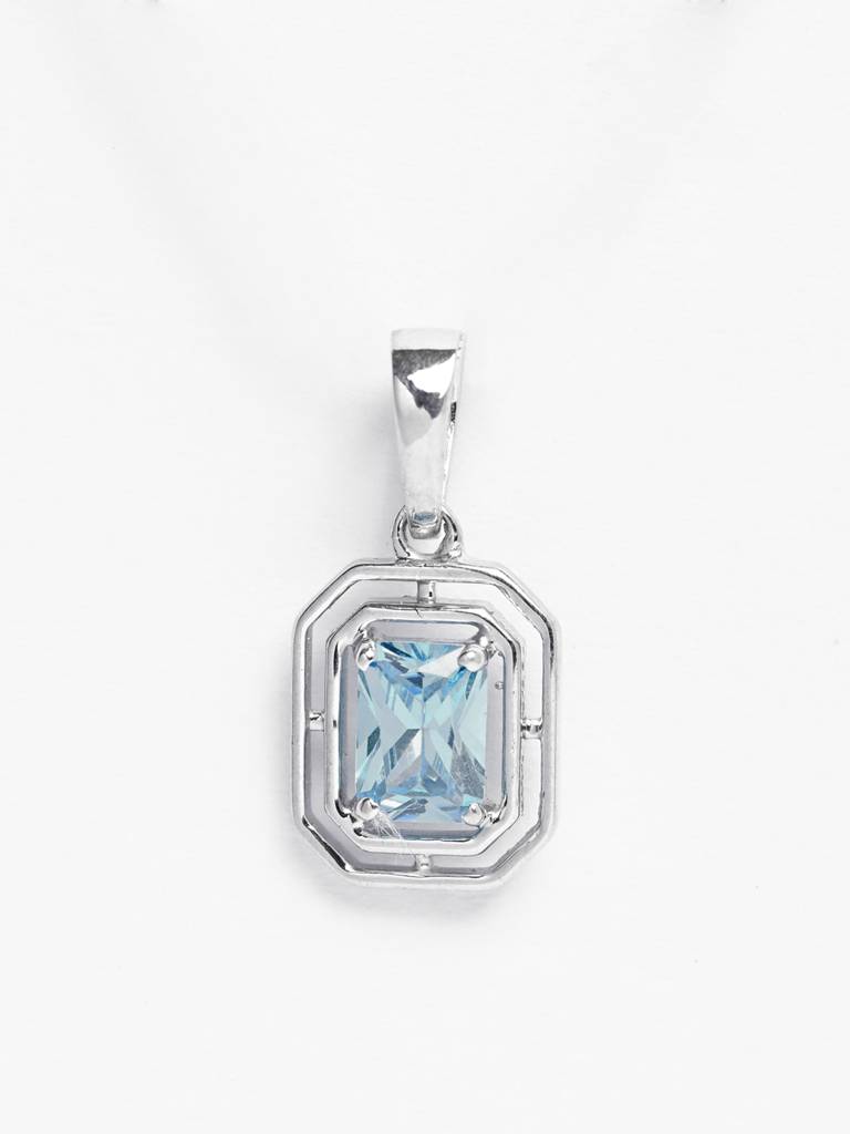 925 Silver Platinum Plated Swiss Zircon Blue Solitaire Men Pendant Without Chain Gift For Men & Boys : CSMNP21_NOCHAIN